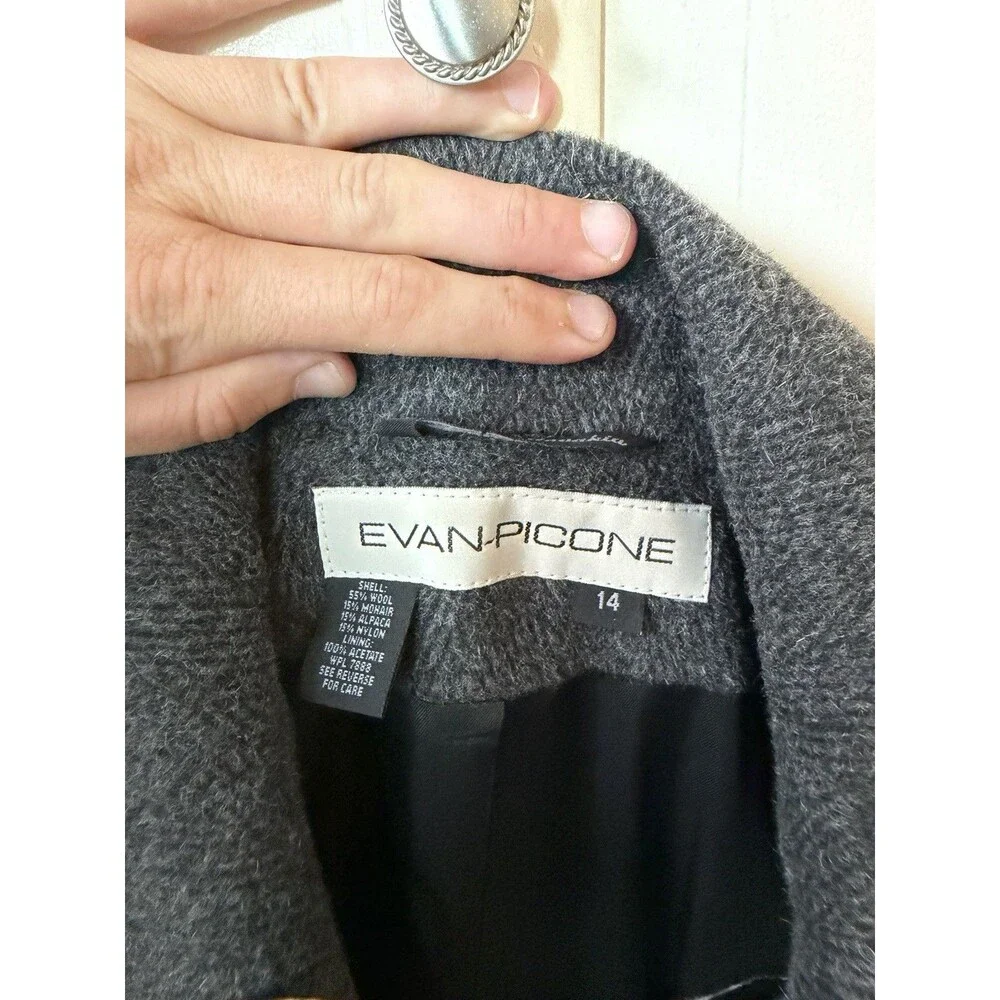 Vintage Evan Picone Wool Mohair Alpaca Long Coat Women’s 14 Charcoal Gray